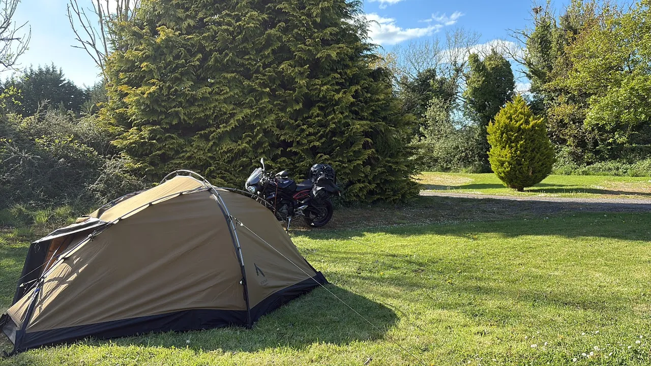 Tent pitched and camp set up in the Wicklow foothills